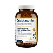 Metagenics OmegaGenics fish oil softgels in bottle for easy daily omega-3 intake