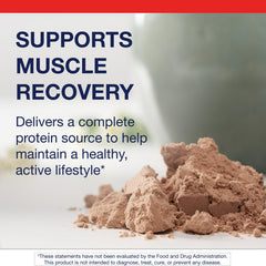Metagenics Perfect Protein chocolate label detail showcasing non-GMO and gluten-free quality