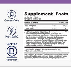 Close-up of Serenagen label reveals Chinese herbs and adaptogenic formulation for balance.