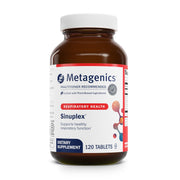 Metagenics Sinuplex bottle signaling convenient daily nasal and respiratory support.