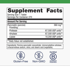 Close-up of Metagenics SpectraZyme label highlighting non-GMO and gluten-free ingredients.