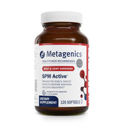 Metagenics SPM Active bottle front shows softgels supporting joint comfort and tissue health.