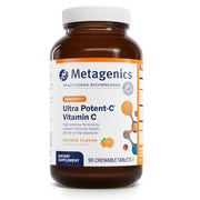 Metagenics Ultra Potent-C chewable bottle close-up, vitamin C with bioflavonoids for immune support.