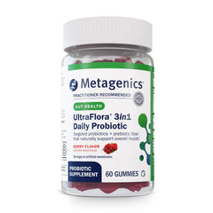 Metagenics UltraFlora 3 in 1 gummies bottle front for gut health support