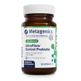 Metagenics UltraFlora Control bottle shows shelf-stable probiotic for daily gut balance