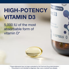 Metagenics Vitamin D3 5000 IU promoting bone health with daily intake.