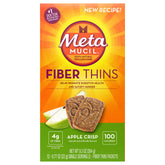 Metamucil Meta Apple Crisp wafers on a counter, convenient fiber snack option.
