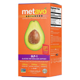 Metavo Advanced GLP-1 bottle on a clean surface signaling daily metabolic support