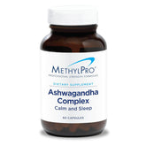 MethylPro Ashwagandha Complex bottle shown for stress support and daily resilience.
