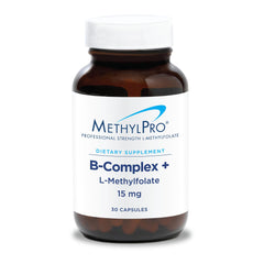 MethylPro B-Complex bottle with capsules for daily energy support.