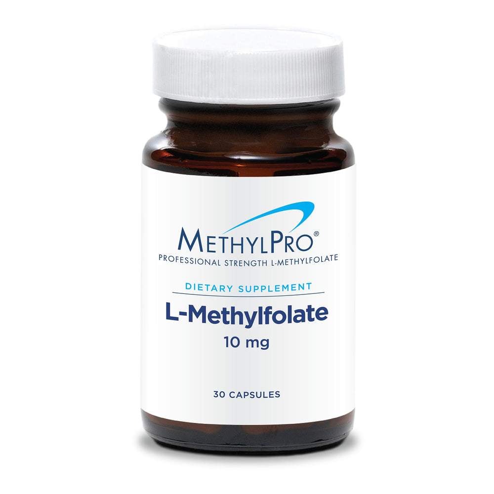 MethylPro L-Methylfolate 10 mg bottle for daily brain health support and focused clarity.