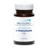 MethylPro L-Methylfolate 1mg bottle on white surface supports brain health and focus.