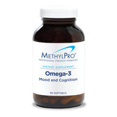 MethylPro Omega-3 softgels in bottle for cognitive support and heart health.