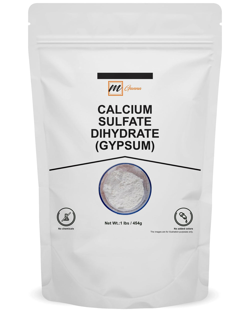 mganna calcium sulfate dihydrate packaging shows 1 lb bag for culinary use