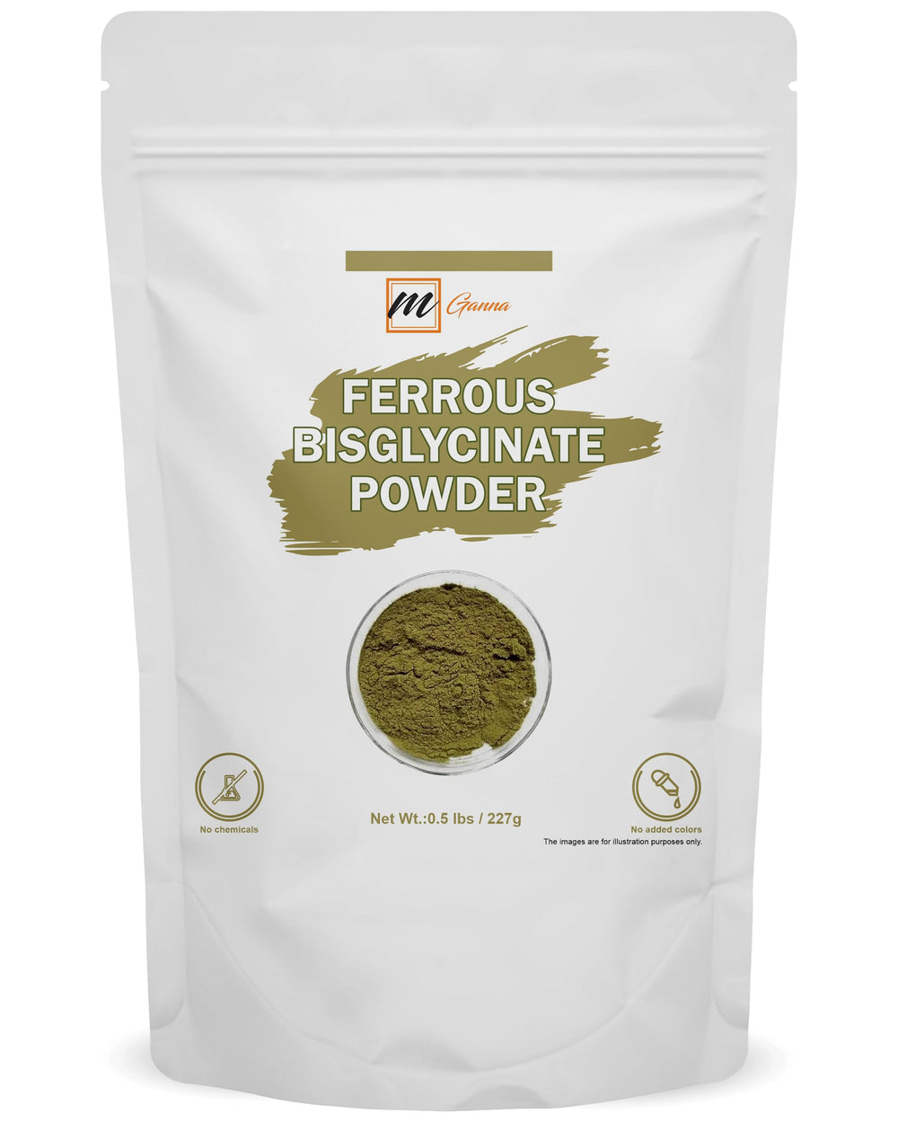 mGanna Ferrous Bisglycinate powder bottle for precise formulation dosing