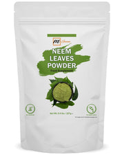 mGanna neem powder bottle close-up showing pure natural ingredient for skincare.