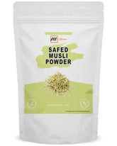 mganna Safed Musli powder jar shows premium herbal supplement for daily wellness