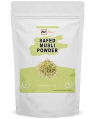 mganna Safed Musli powder jar shows premium herbal supplement for daily wellness