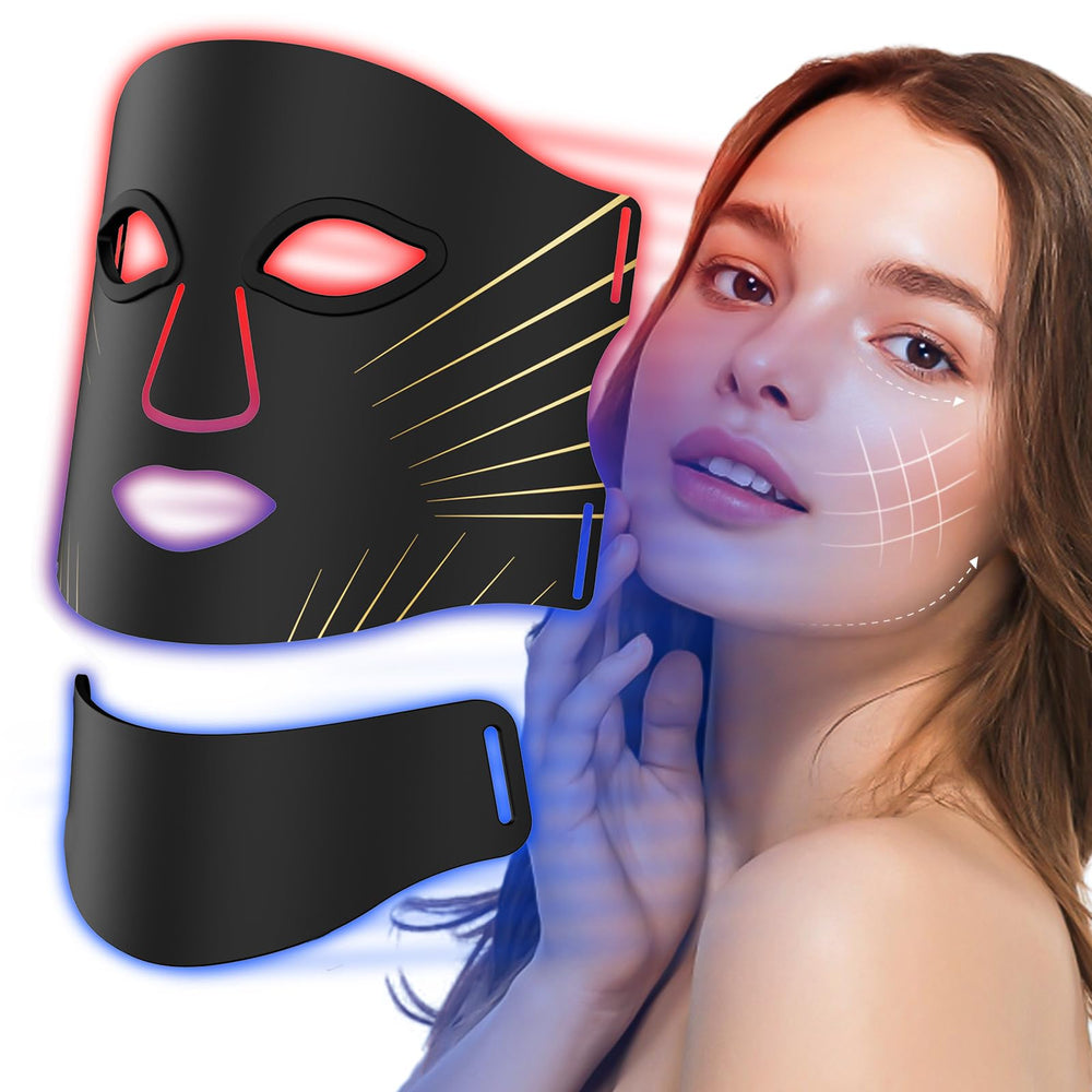 mhpoycd FM-03 LED mask front view for full-face light therapy and wrinkle support.