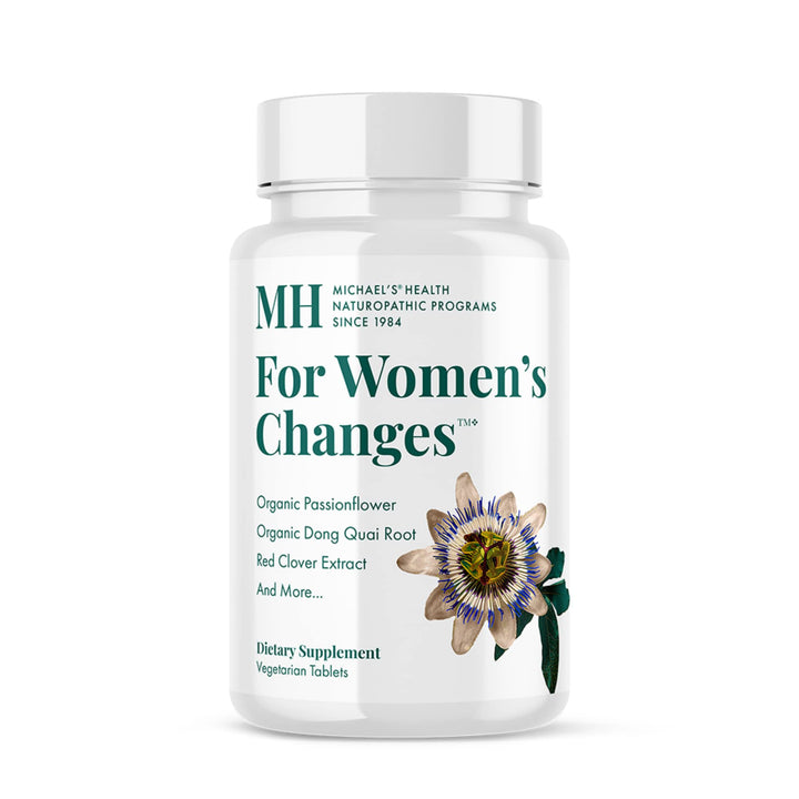 MICHAEL'S Health Naturopathic Women’s Changes bottle showing 180 vegetarian tablets for peri-menopause support.