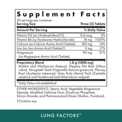 MICHAEL'S Lung Factors bottle back label detailing ingredients