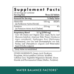 Close-up of MICHAEL'S Water Balance Factors ingredients detailing potassium and vitamin B6.