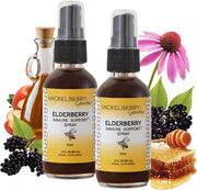 Mickelberry Gardens elderberry throat spray bottle ready for immune support.