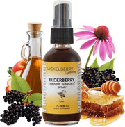 Mickelberry Gardens elderberry honey propolis throat spray bottle on countertop for everyday immune support