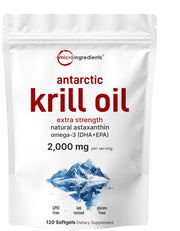 Micro Ingredients Antarctic Krill Oil bottle with triple-strength 2,000 mg formula.
