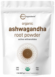 Micro Ingredients Ashwagandha powder packaging showing clean organic label and bottle