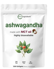 Micro Ingredients Ashwagandha bottle label for daily wellness support.