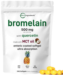 Micro Ingredients bromelain 500mg enteric softgels in bottle for gentle digestion.