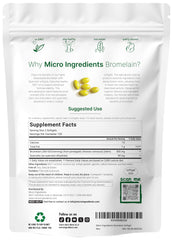 Micro Ingredients bromelain-quercetin-mct softgels on label, supports protein digestion and antioxidant potential.