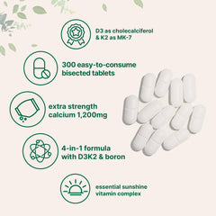 Graphic of Micro Ingredients calcium 1200mg with D3, K2 and boron per serving.