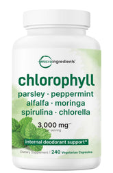Micro Ingredients Chlorophyll Super Greens Complex bottle front with 240 capsules for daily greens