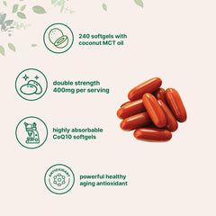 Micro Ingredients CoQ10 bottle with coconut MCT oil to enhance absorption.
