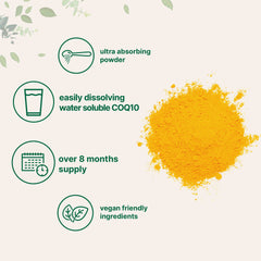 Close-up of fine COQ10 powder texture for smooth mixing.