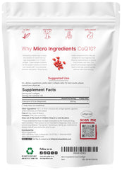 Micro Ingredients CoQ10 softgels close-up shows easy-to-swallow size and high potency