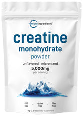 Micro Ingredients creatine monohydrate powder in a 1 kg bag, ideal for steady pre-workout mixing.