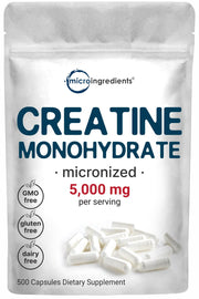 Micro Ingredients creatine monohydrate capsules bottle for easy daily use during workouts
