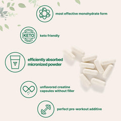 Label detail of Micro Ingredients creatine monohydrate highlighting keto-friendly, vegan features