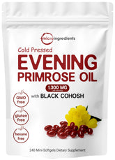 Micro Ingredients Evening Primrose Oil bottle highlighting 1300mg per serving for skin support.