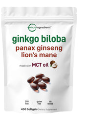 Micro Ingredients ginkgo biloba ginseng softgels bottle for daily cognitive support.
