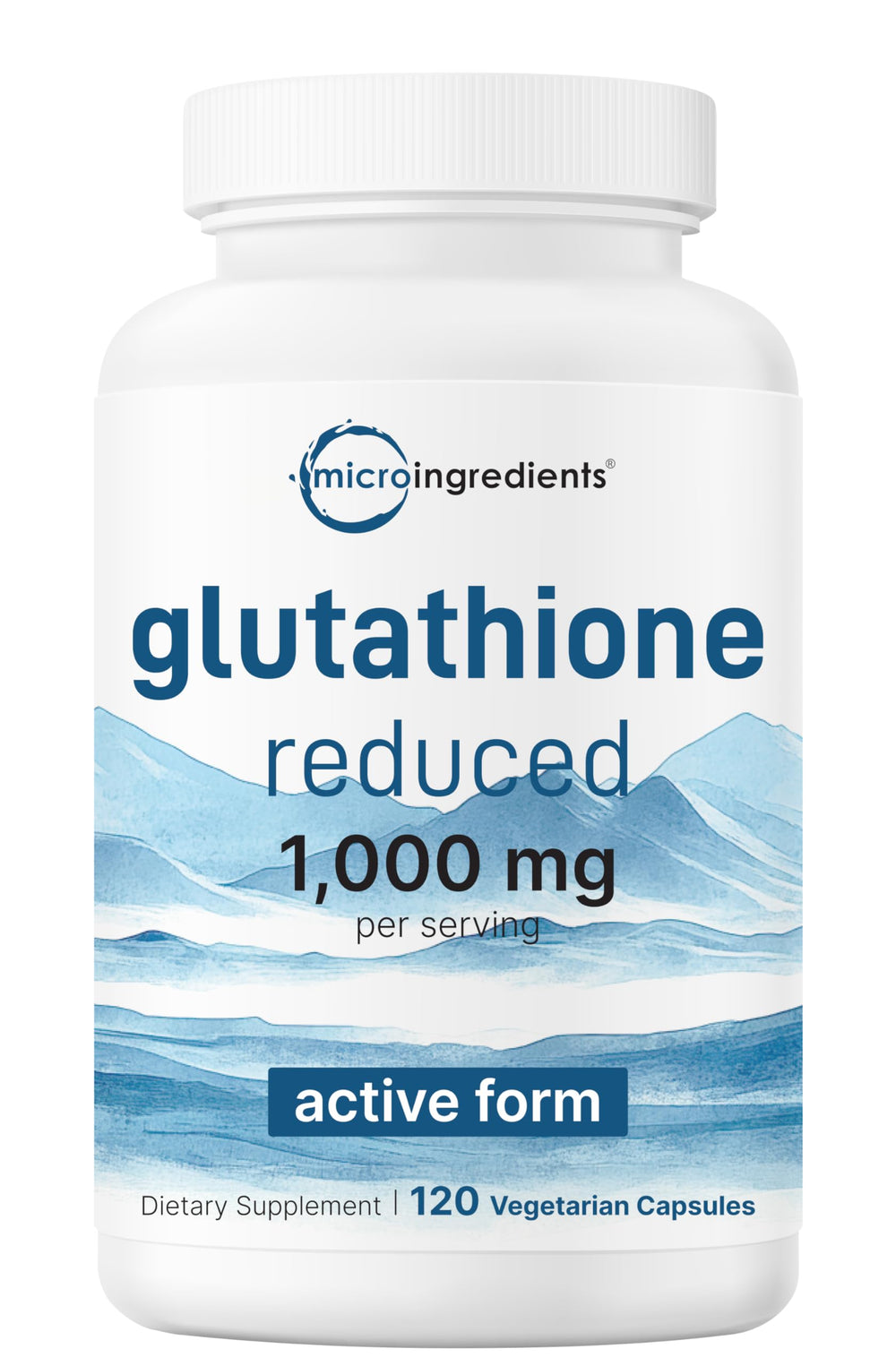 Micro Ingredients Glutathione 1000mg bottle front view highlighting potency and clean labeling.