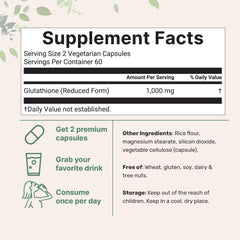 Micro Ingredients Glutathione 1000mg label close-up emphasizes active reduced form.