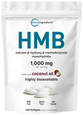 Micro Ingredients HMB softgels bottle with coconut oil enhances absorption and daily support.
