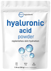 Micro Ingredients Hyaluronic Acid Serum Powder bottle packaging for precise dosing.