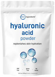 Micro Ingredients hyaluronic acid serum powder in a jar for easy hydration and skin moisture
