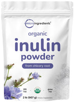 Micro Ingredients Inulin Powder front packaging showing unflavored vegan fiber for daily prebiotic use.
