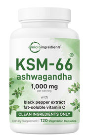Micro Ingredients KSM-66 Ashwagandha bottle for daily stress support and relaxation.
